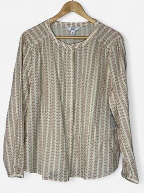 Croft & Barrow Cream and Pink Floral Long-Sleeve Blouse Size XXL NWT